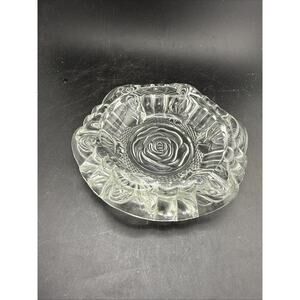 Vintage Clear Glass Rose Pattern Dish Small Candy Dish Ashtray